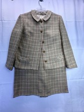 Vtg 1960's MCM Plaid Wool Skirt Jacket Suit 2 piece Yellow Blue Light Colors