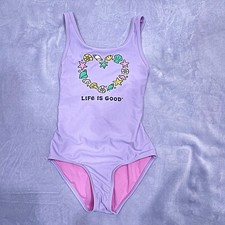 LIFE IS GOOD Swim Seashell One Piece Swimsuit Purple Strappy Youth Girls 10