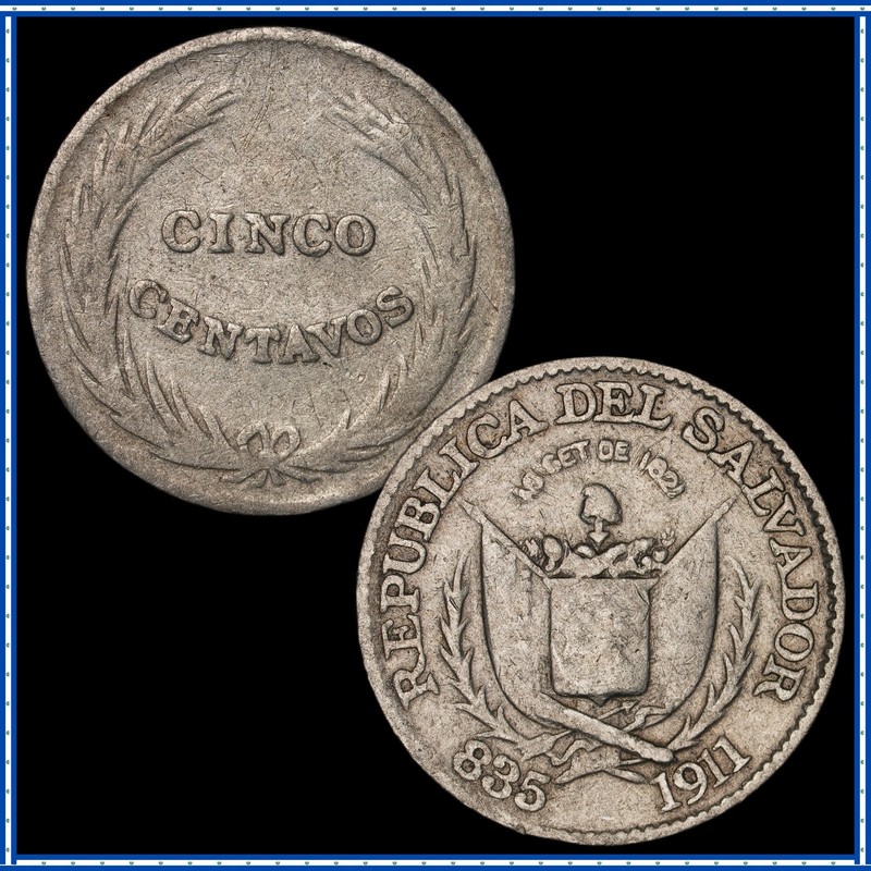El Salvador - 5 Centavos - 1911 - KM#121 - Silver .835 - 0.034 ASW