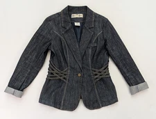 One 5 One Women's Blazer Jacket Size M Dark Wash Denim Y2K