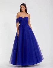 Mac Duggal One Side Off The Shoulder Bustier Ball Gown Sz 4 Cobalt Blue 68713