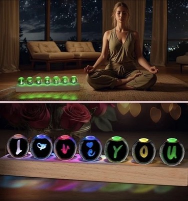 7 Pcs LOVE YOU Crystal Ball Night Light Lamp with LED Wooden Base, Color Changin