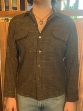 Vintage Pendleton 100 Pure Virgin Wool Plaid Board Shirt Earthy Brown Olive