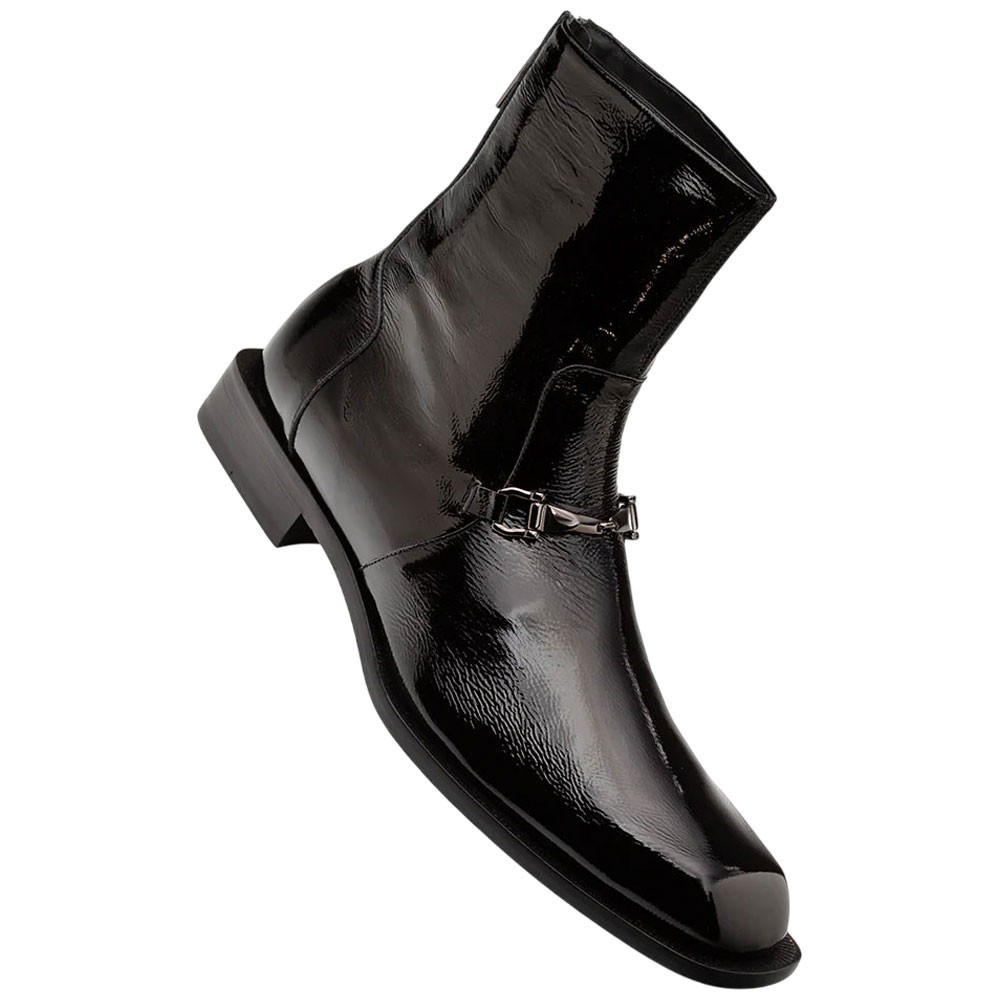 Buscemi Hi-Shine Square Toe Ornament Black Boot | Mezlan Dress