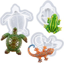 3PCS 3D Lifelike Animal Resin Molds - Turtle, Frog, Lizard Silicone Molds for Ep