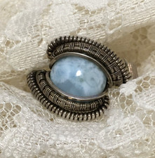 Vintage Larimar Ring Sterling Silver Wire Size 7.25