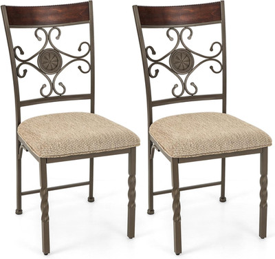 Upholstered Dining Chair Set of 2, Vintage Metal Dining Chairs with Soft Padded 