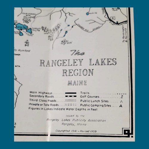 Rangeley Lakes Region in Maine Vintage 1959 The Pinewood Press Canton, ME Map - Picture 4 of 10
