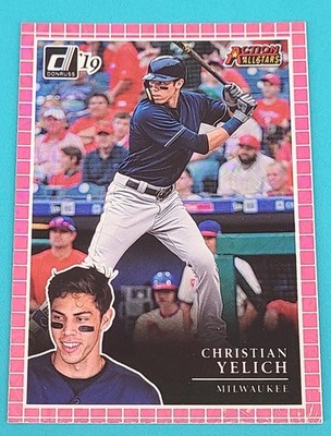 2019 Donruss Action AS - Pink Fireworks #AA13 Christian Yelich Baseball Card G4