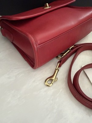 COACH VINTAGE RED LEATHER COURT SATCHEL CROSSBODY BRASS 9870 USA