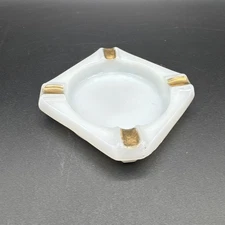 Vintage Art Deco milk glass ashtray Gold Accents Excellent Condition 3.25"