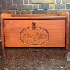 Vintage Wooden Bread Box Mid Century "Give Us This Day Our Daily Bread"