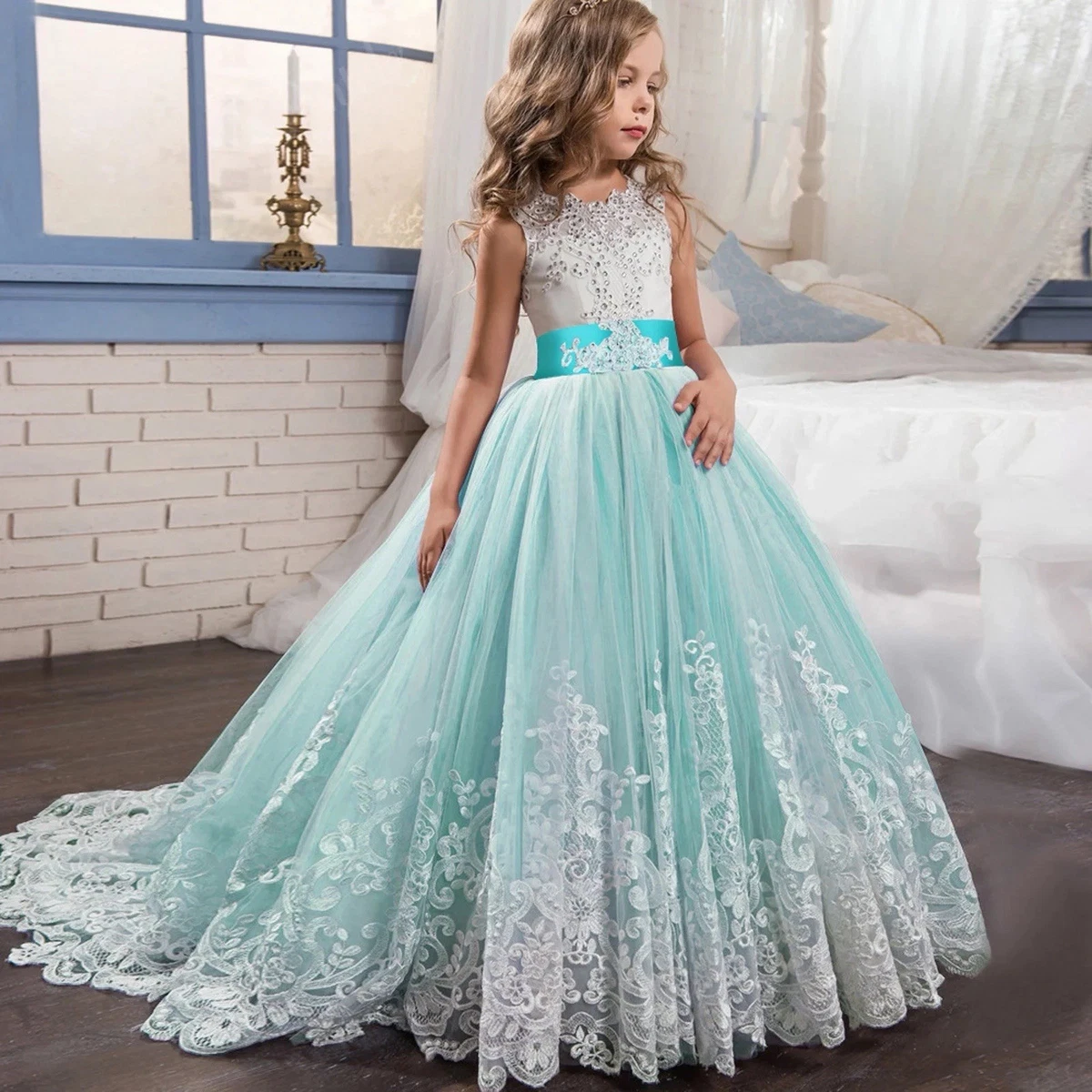 satin emerald green short dress Girls Sequin Swirl Dress – Moments to Remember main image 0