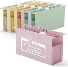 Heavy Duty Legal Size Plastic Hanging File Folders, 6 Pack, 4 Capacity