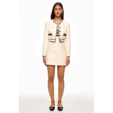 LoveShackFancy Cream Tweed Cropped Jacket wit...