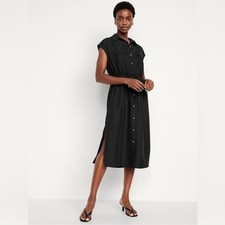 NWT Old Navy Women's Waist-Defined Utility Midi Shirt Dress Black 2XL