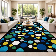Modern Black Wool Area Rug Hand Tufted Colorful Dot Living Room Carpet Custom