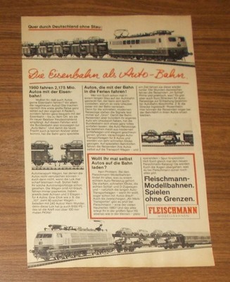 Seltene Werbung FLEISCHMANN Modellbahnen - Eisenbahn als Auto-Bahn Autozug 1980