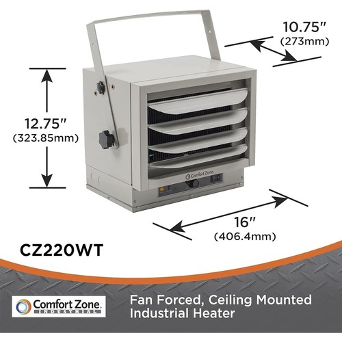 Comfort Zone 5000W Hardwired Heater – Ceiling Mount Forced Air Unit for Garage/S - Picture 6 of 12