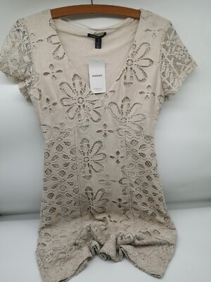 Mango Cream Lined Lace Effect Dress - Size 12 | eBay UK