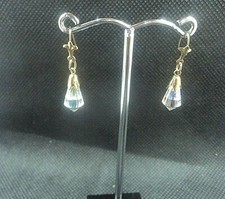 RETRO Earrings 9ct Gold Aurora Borealis Glass  Drop Hook  pierced ears  hm 1961