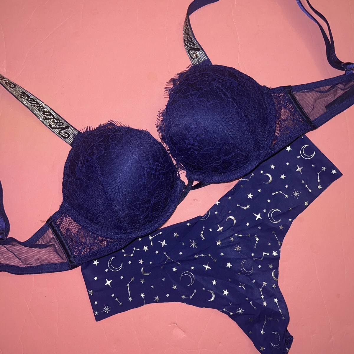 Victoria's Secret 32A BOMBSHELL,32DDD BRA SET NAVY BLUE indigo