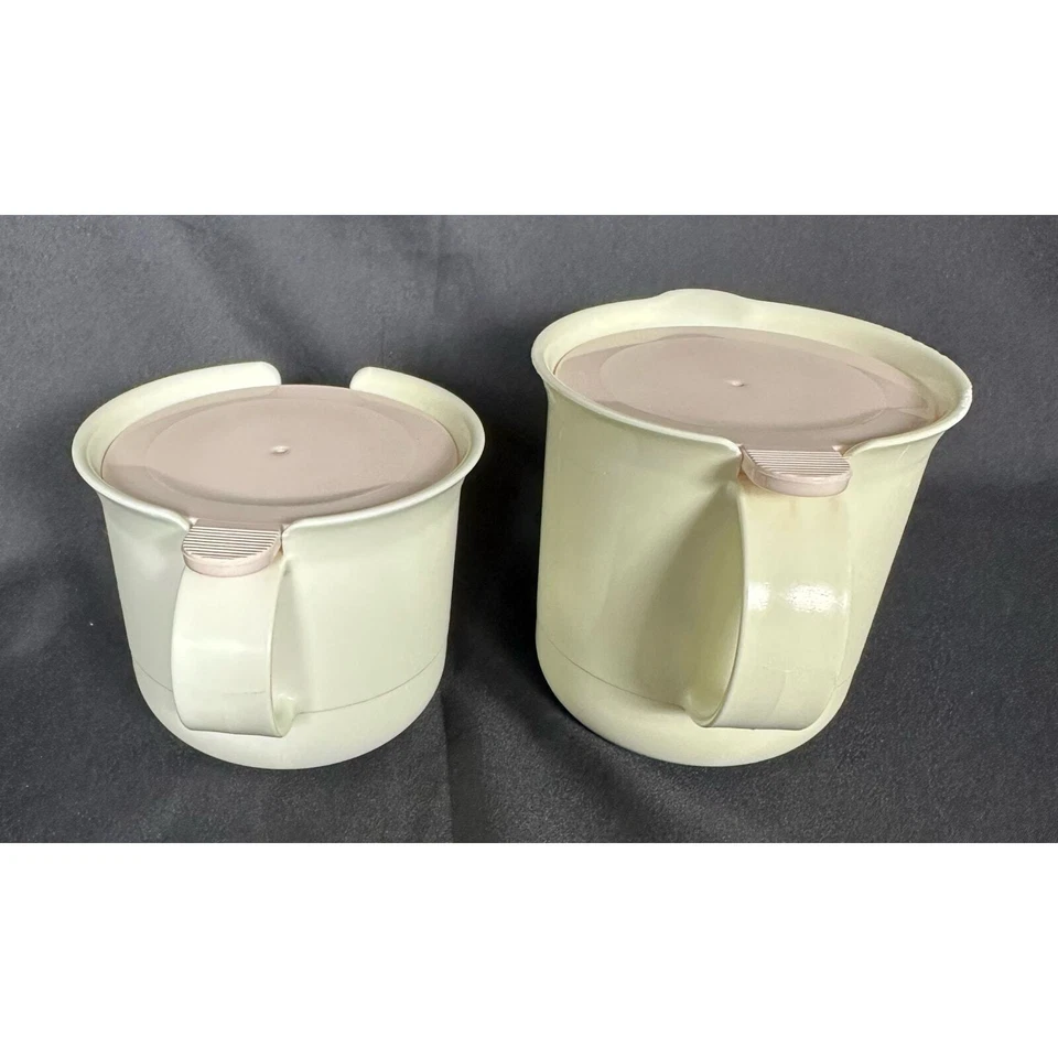 Tupperware Vintage Creamer 2309A & Sugar 23108 Pink Lids Ivory Base Set Vintage - Image 2 of 4