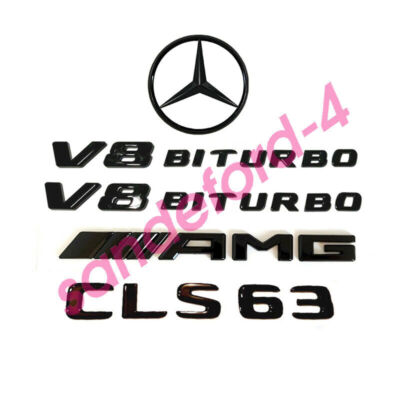 CLS63 AMG V8 BITURBO Rear Star Emblem Black Badge Combo Set for Mercedes W218