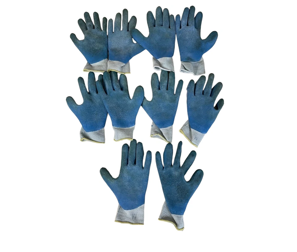 Lote de 5 pares de guantes de trabajo Atlas Fit - tejido gris con revestimiento de goma azul Foto 2 de 4