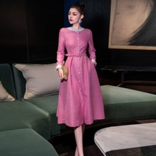 Womens Round Neck Beading Tweed Back Zipper Loose Fit Sequins Fashion Ladies New