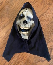 Grim Reaper Skeleton Skull Scary Face Mask Hood Halloween Heavy Rubber