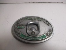 Bottoms UP Belt Buckle with Bottle Opener - Green on Brushed Nickle /Pewter