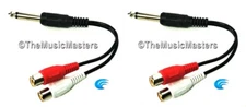 2 Pack 1/4" Male Mono Plug to Dual RCA Jacks (F) Premium Audio Cable Wire VWLTW