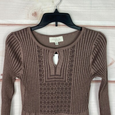 olive and oak knit dress Olive & Oak Dress Womens PM Brown Fit And Flare Sweater Keyhole Neck 3/4  Sleeve