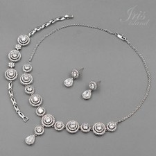 Jewelry Set Necklace Bracelet Earrings Cubic Zirconia Pendant Silver Women 65