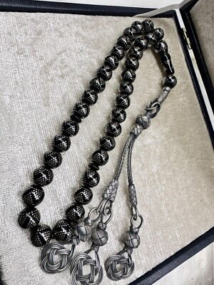 #ad Silver inlay black amber tasbeeh 925 carat silver special manufacture $650.00