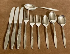 West Bend TWILIGHT ROSE Stainless 10 Pieces Forks, Spoons, Knives