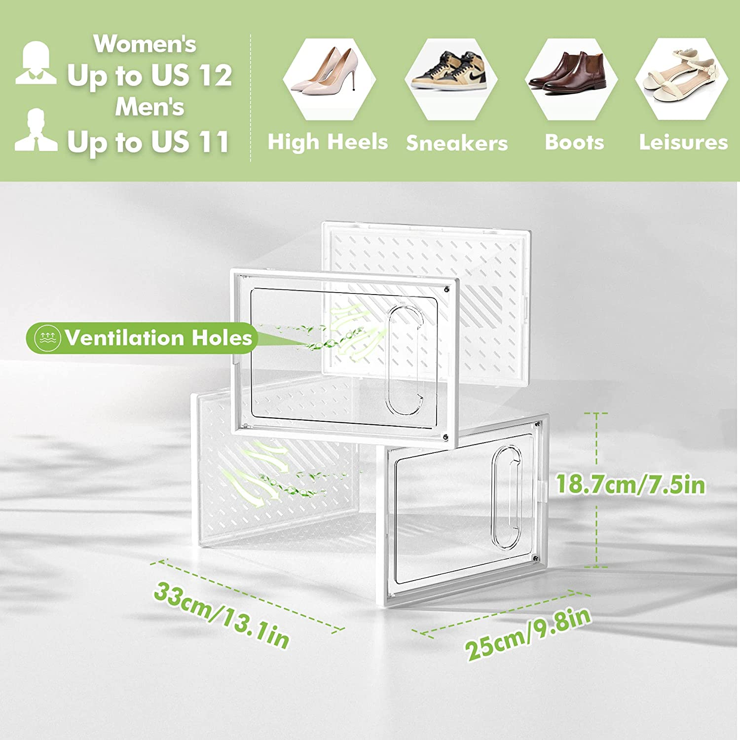 12x Clear Shoe Box Stackable Sneaker Case Organizer for Closet/Under