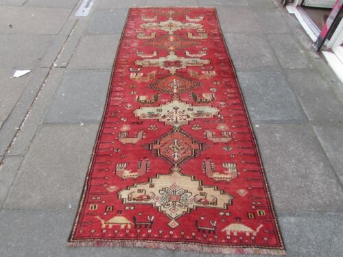 Vintage Traditional Hand Made Oriental Red Wool Long Narrow Runner 255x100cm - Afbeelding 1 van 19