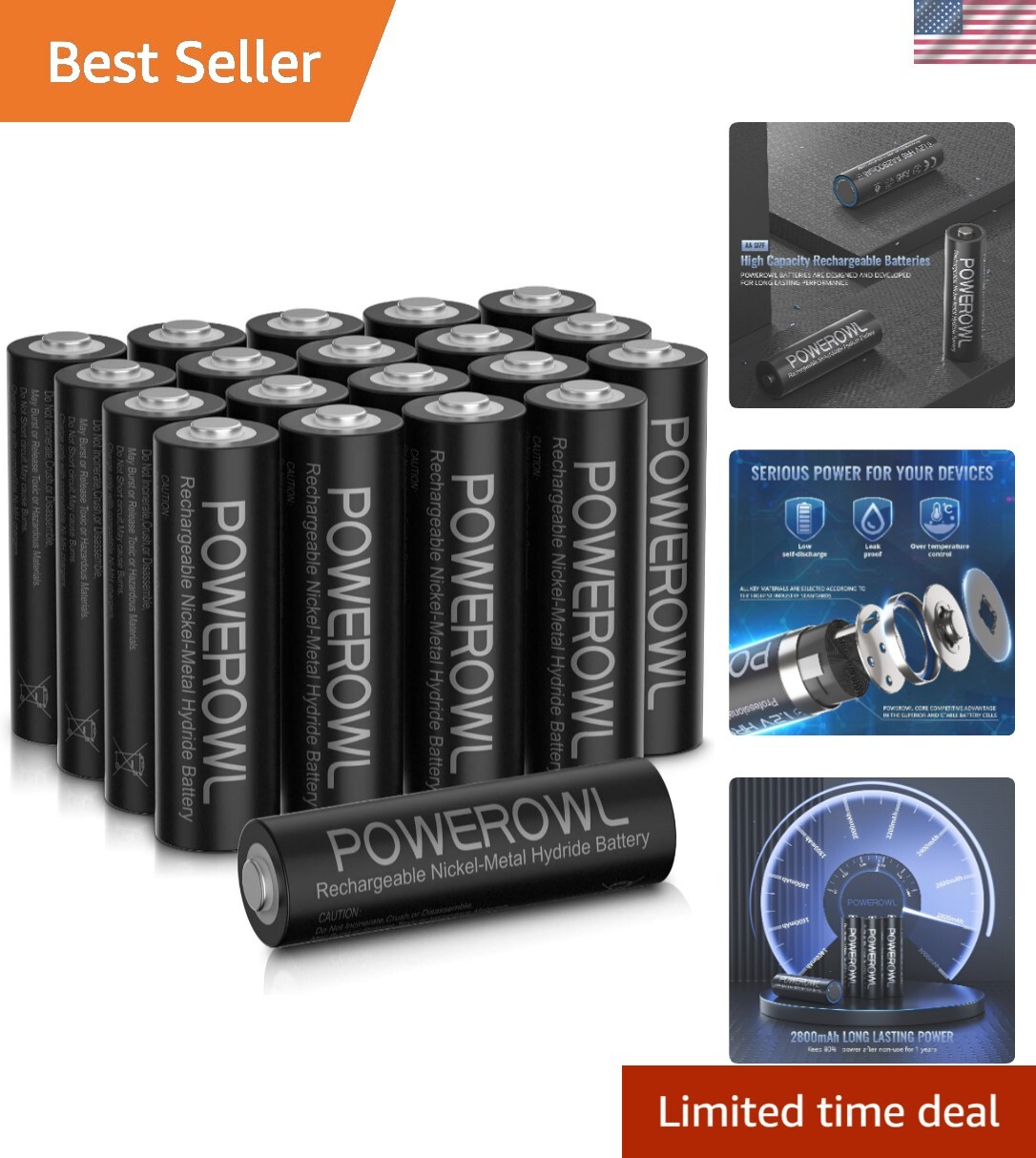 Rechargeable AA Batteries, 2800mAh High Capacity Double A Batteries NiMH Low ...-image