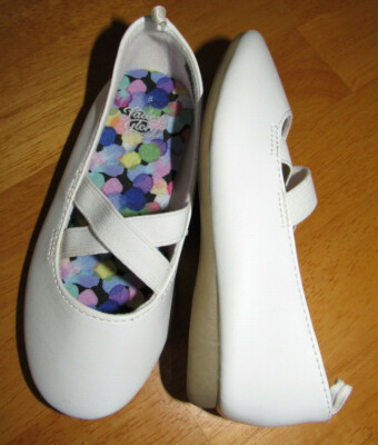 Faded Glory white flats, elastic straps, Toddler size 8