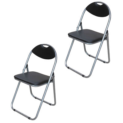 2er Set Schwarz Kunstleder Klappstuhl Büro Garten Gepolstert Klappstuhl Sitz