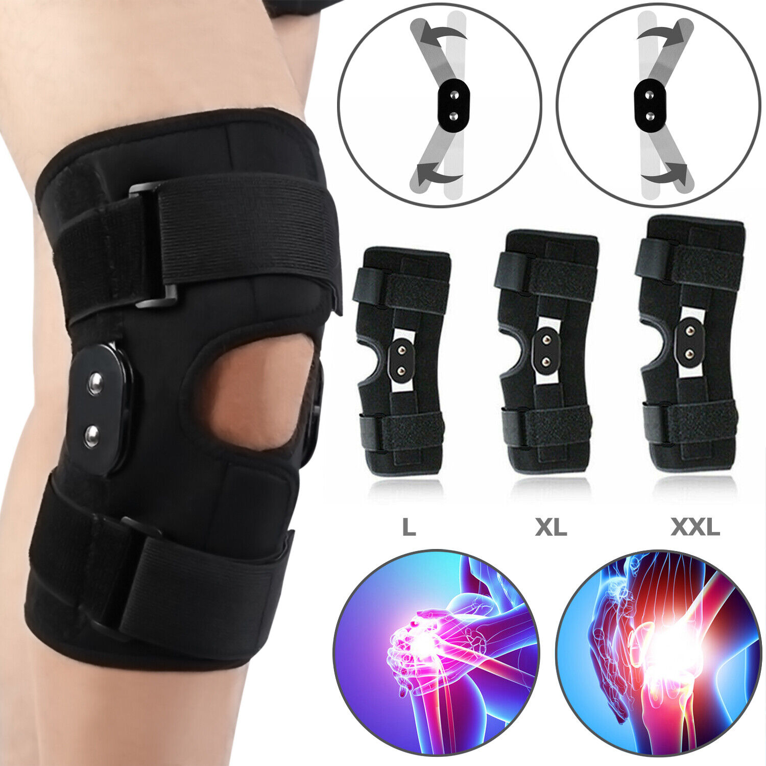 Knee Brace Hinged Compression Sleeve Joint Support Open Patella Stabilizer Wrap