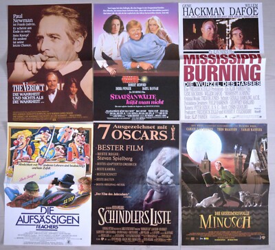 E372 6x Kinoplakate SCHINDLERS LISTE / THE VERDICT / MISSISSIPPI BURNING etc.
