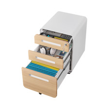 3 Drawer Metal File Cabinet, Under Office Desk , Anti-tilt Wheels, White