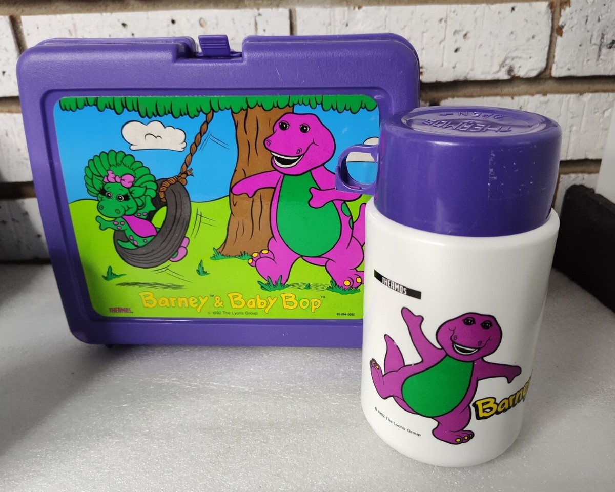 VINTAGE 1992 BARNEY AND BABY BOP PLASTIC LUNCH BOX WITH THERMOS