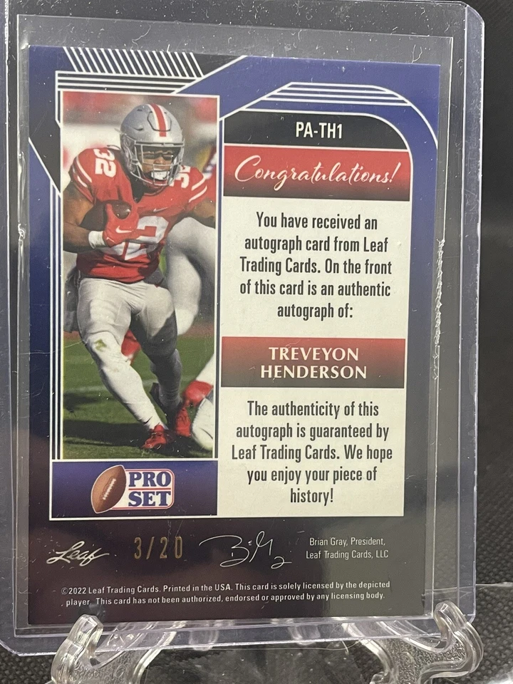 2022 Leaf Pro Set Sports - Pink Autographs #PA-TH1 Treveyon Henderson 3/20 RC - Image 2 of 2