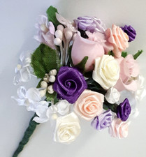 Vintage Millinery Silk Flowers Roses Pink White Cream Lavender Purple F13