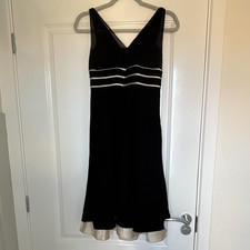 Ann Taylor Black/Beige Trim Sheath Midi Dress V-Neck Sleeveless Lined 2