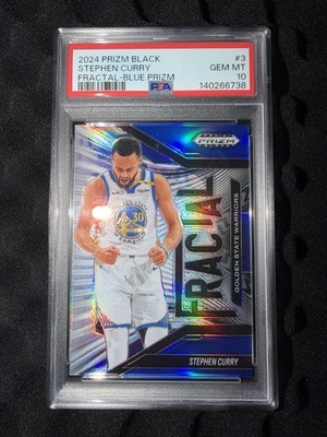2024 Panini Prizm Black Stephen Curry Fractal Blue Prizm /199 #3 PSA 10 GEM